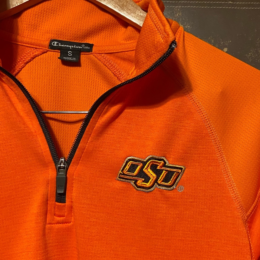 Oklahoma State University half- zip pullover.